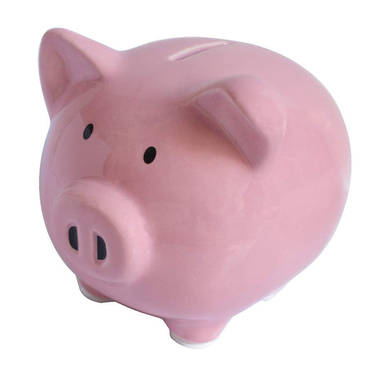 KOHIENWO pink piggy bank side view showing adorable nursery decor potential
