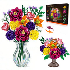 KOJAYHOL Valentine bouquet building block in tall vase creates a dramatic centerpiece.