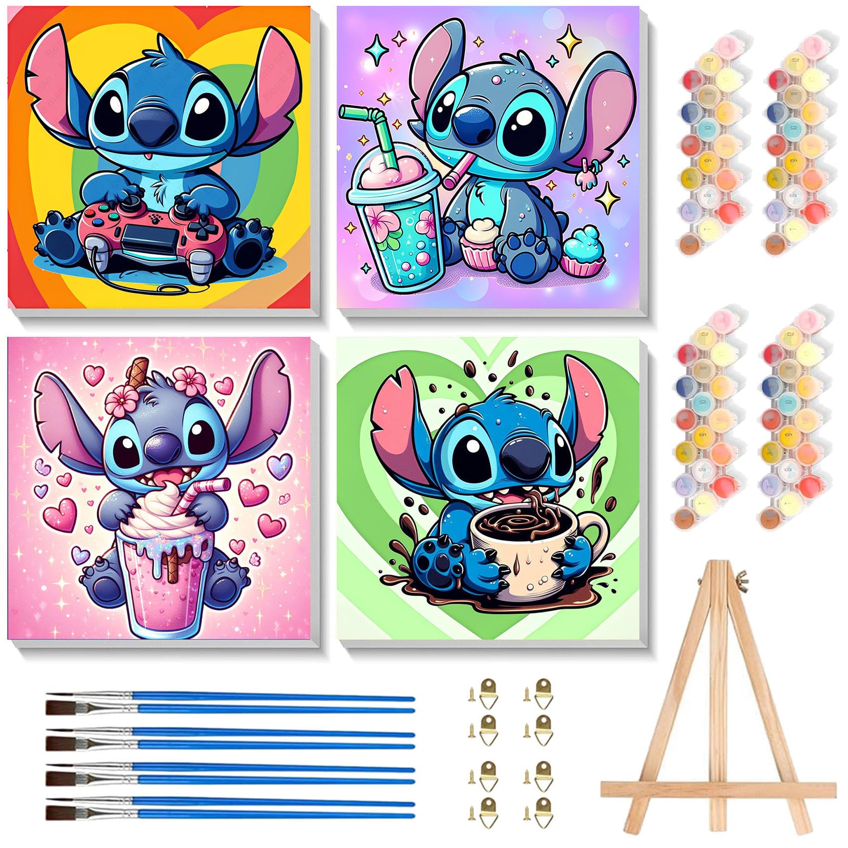 KOJEFCV cartoon paint by numbers 4-pack frame ready for wall display
