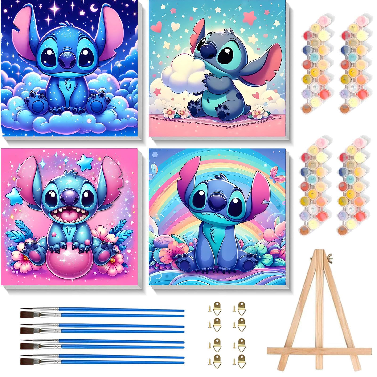 KOJEFCV 4Pack cartoon paint by numbers frame enhances kid art wall decor and creativity.