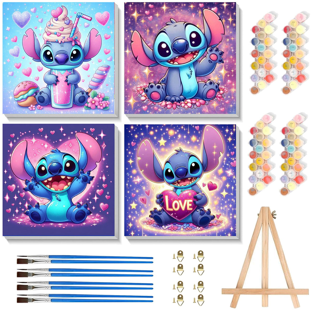 KOJEFCV 4 Pack cartoon paint by numbers frame for kid-friendly wall art display