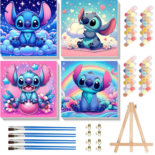 KOJEFCV 4Pack cartoon paint by numbers frame enhances kid art wall decor and creativity.
