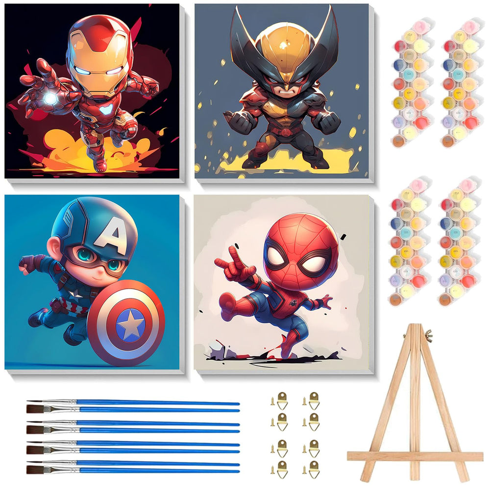 KOJEFCV 4-Pack cartoon paint by numbers frame highlights kid-friendly wall art for spaces