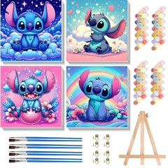 KOJEFCV 4Pack cartoon paint by numbers frame enhances kid art wall decor and creativity.