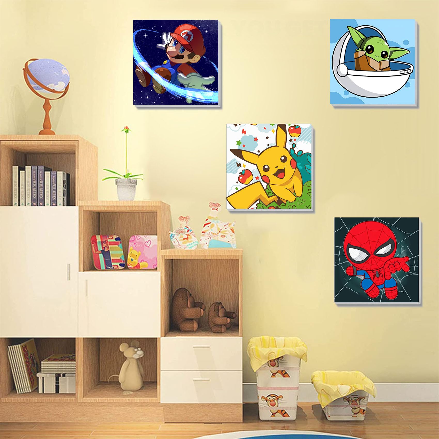 KOJEFCV wooden easel displays finished art at kid-friendly height.