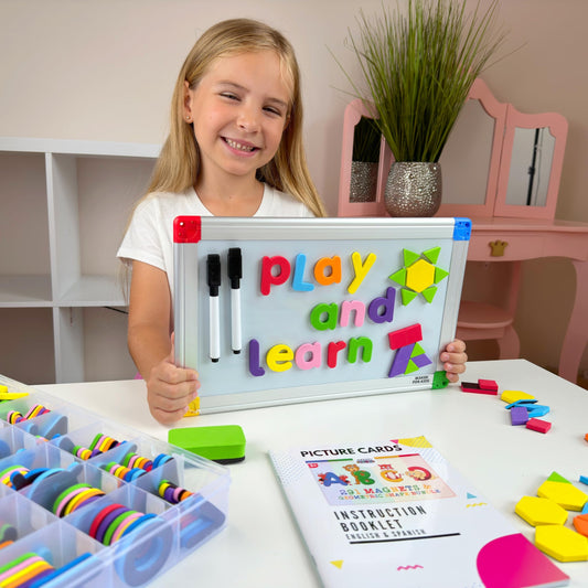 KOKO AROMA double-sided magnetic board enables writing and drawing practice.