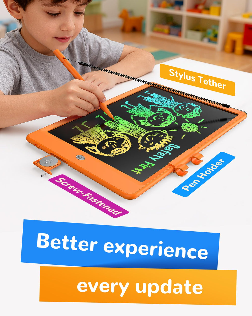 KOKODI doodle board colorful screen and erase button enable mess-free drawing