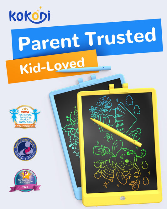 KOKODI doodle board with erase button ready to clear after doodling