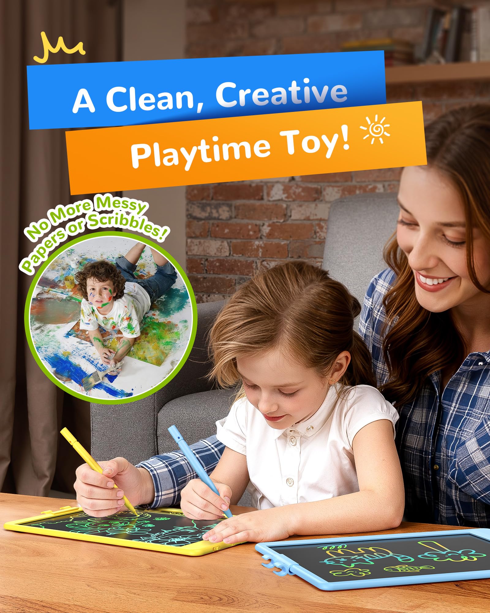 KOKODI eye-protection LCD screen reducing glare while children draw