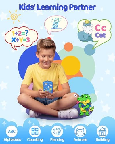 KOKODI Kids Phone Blue Dinosaur back with textured finish for tactile engagement