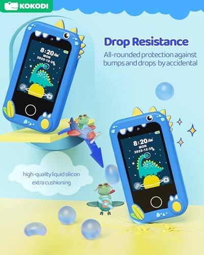 KOKODI Kids Phone Blue Dinosaur HD screen displays vibrant photos and videos