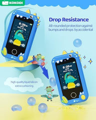 KOKODI Kids Phone Blue Dinosaur HD screen displays vibrant photos and videos