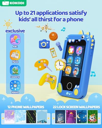 KOKODI Kids Phone Blue Dinosaur preloaded puzzle games energize learning
