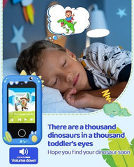 KOKODI Kids Phone Blue Dinosaur side view demonstrates portability for travel