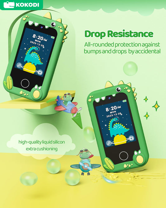 KOKODI Kids Phone Green dinosaur-back view showcasing playful texture