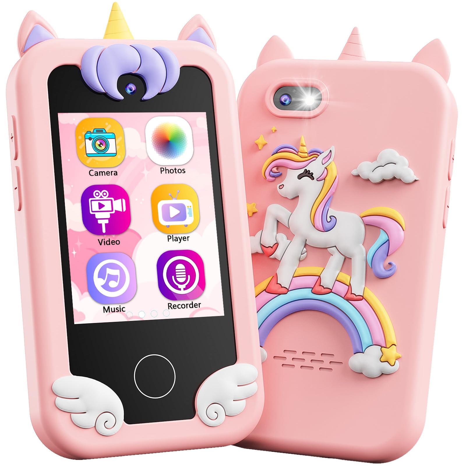 KOKODI Kids Phone unicorn front view promotes imaginative play and easy handling.