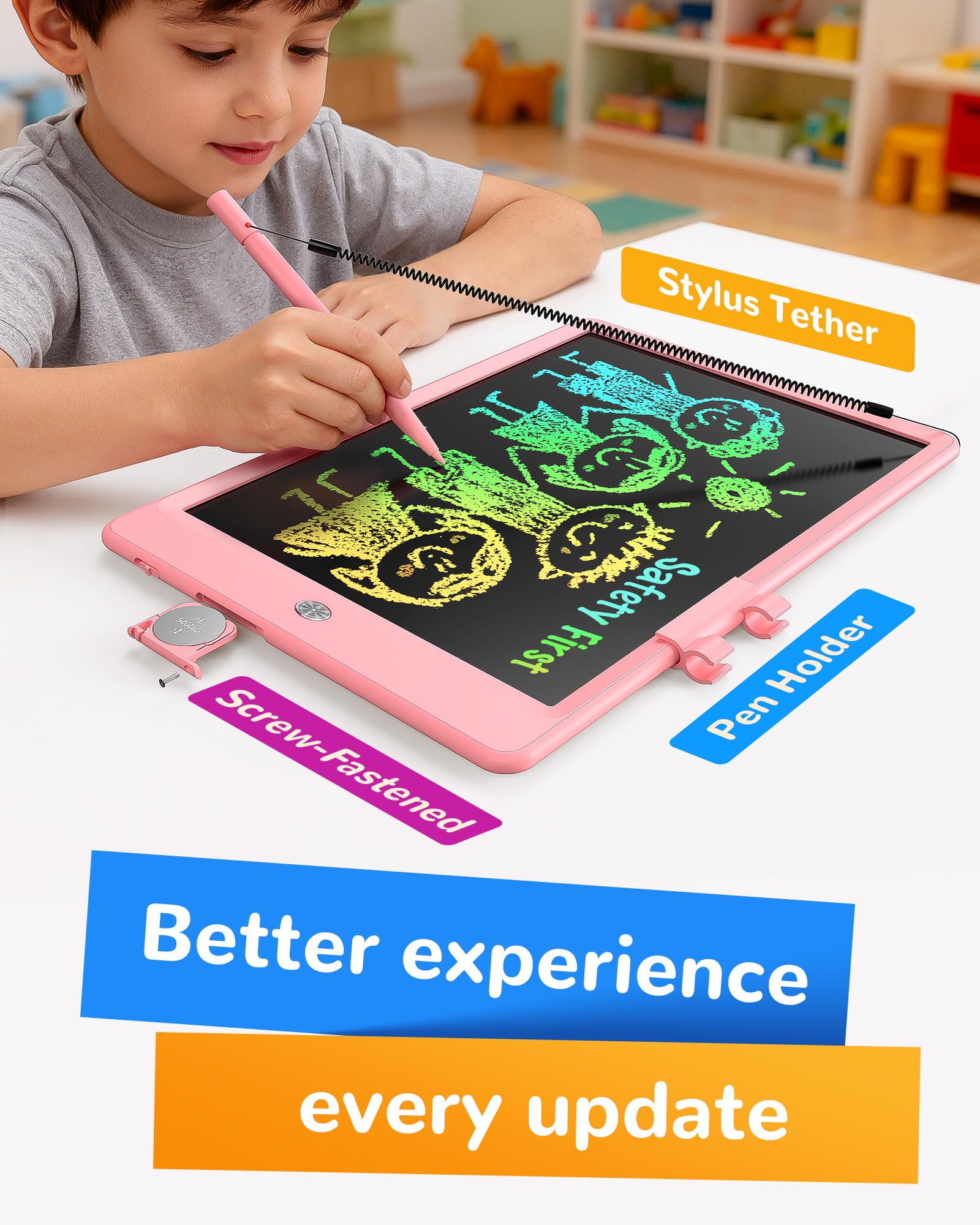 Colorful lines on KOKODI LCD tablet demonstrating pressure-based drawing