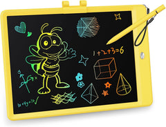 KOKODI 10-inch LCD writing tablet showing colorful strokes for kids drawing on the go