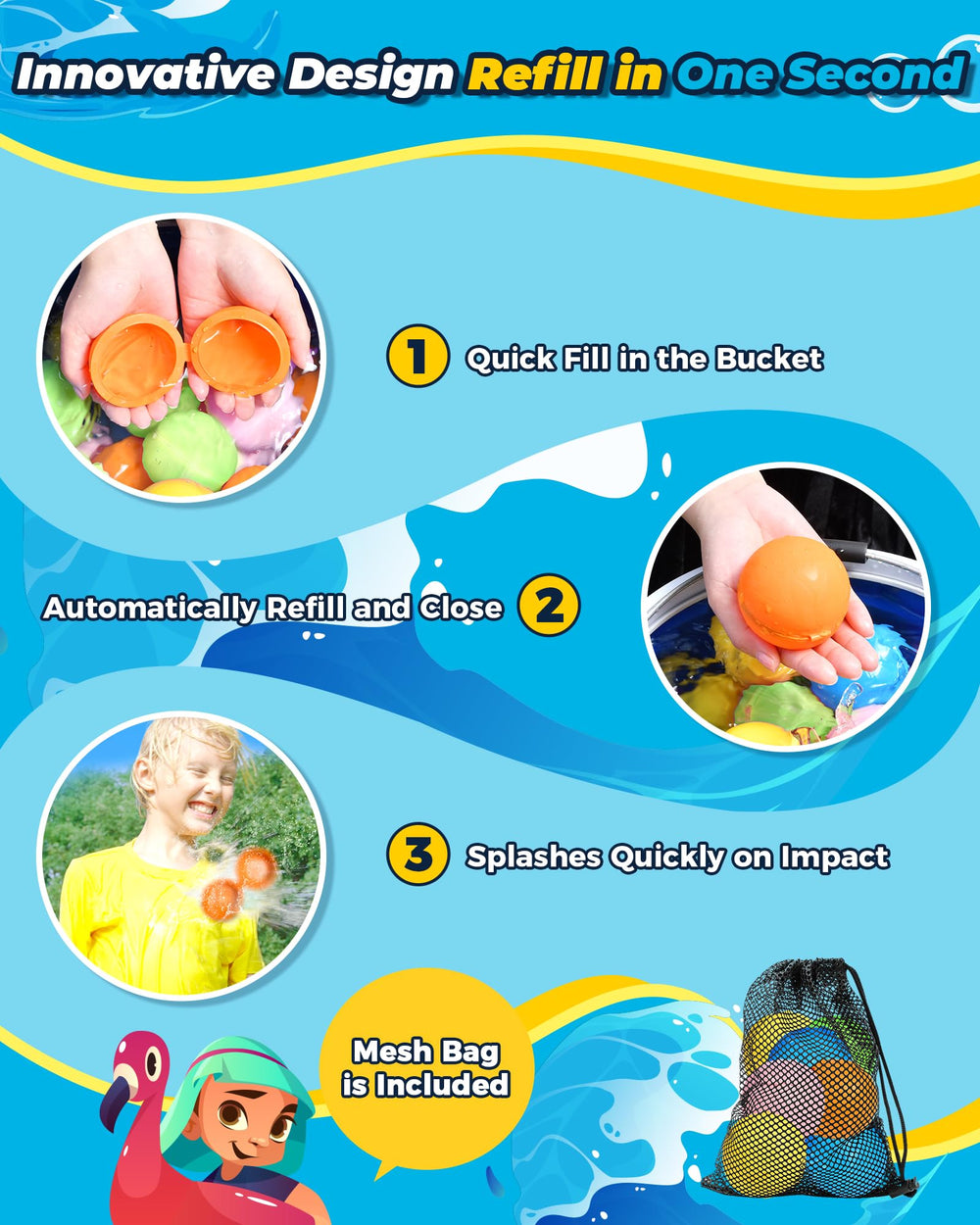 KOKODI SOPPYCID mesh bag keeps balloons organized during beach or park adventures.