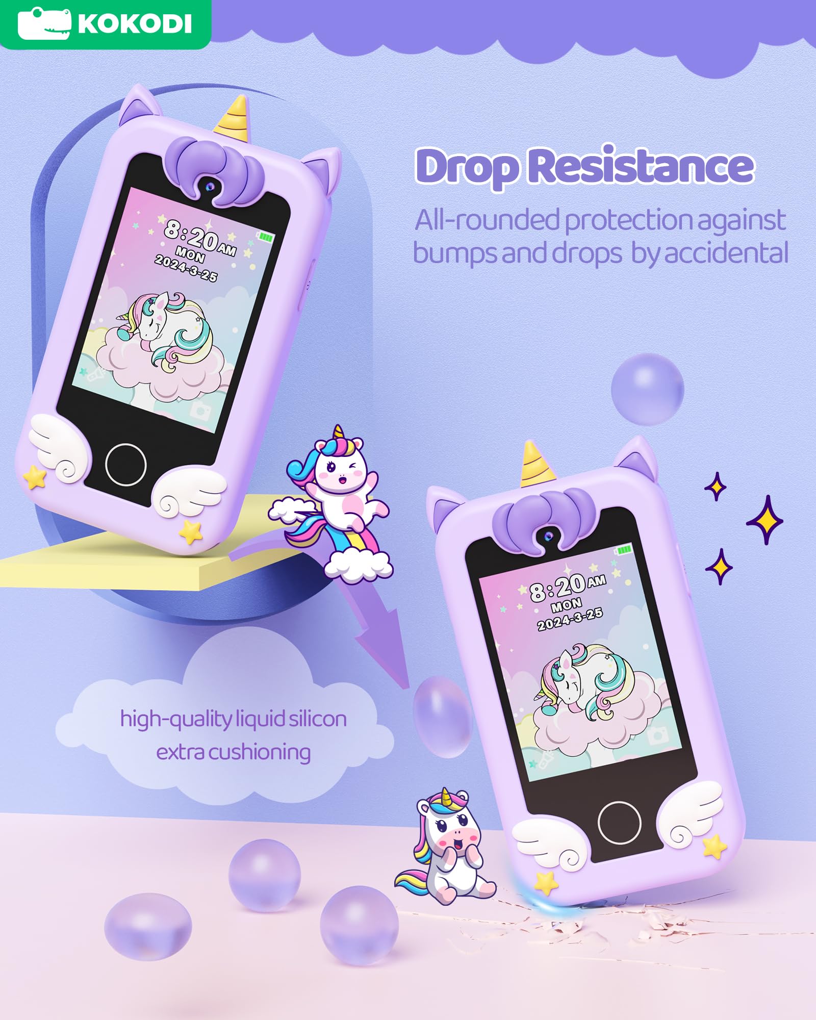 KOKODI unicorn-dinosaur back raise design for durable grip and charm.