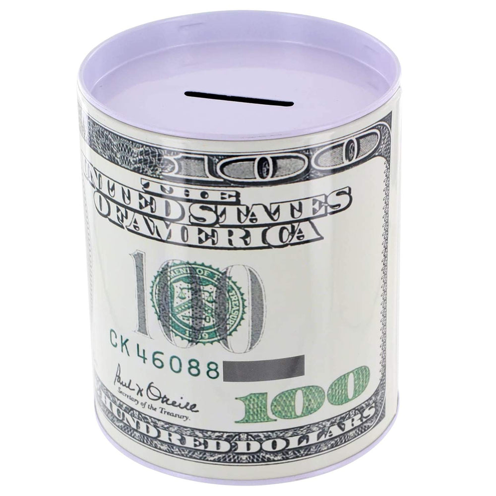Kole Imports metal money bank with top slot; ideal for display and saving.