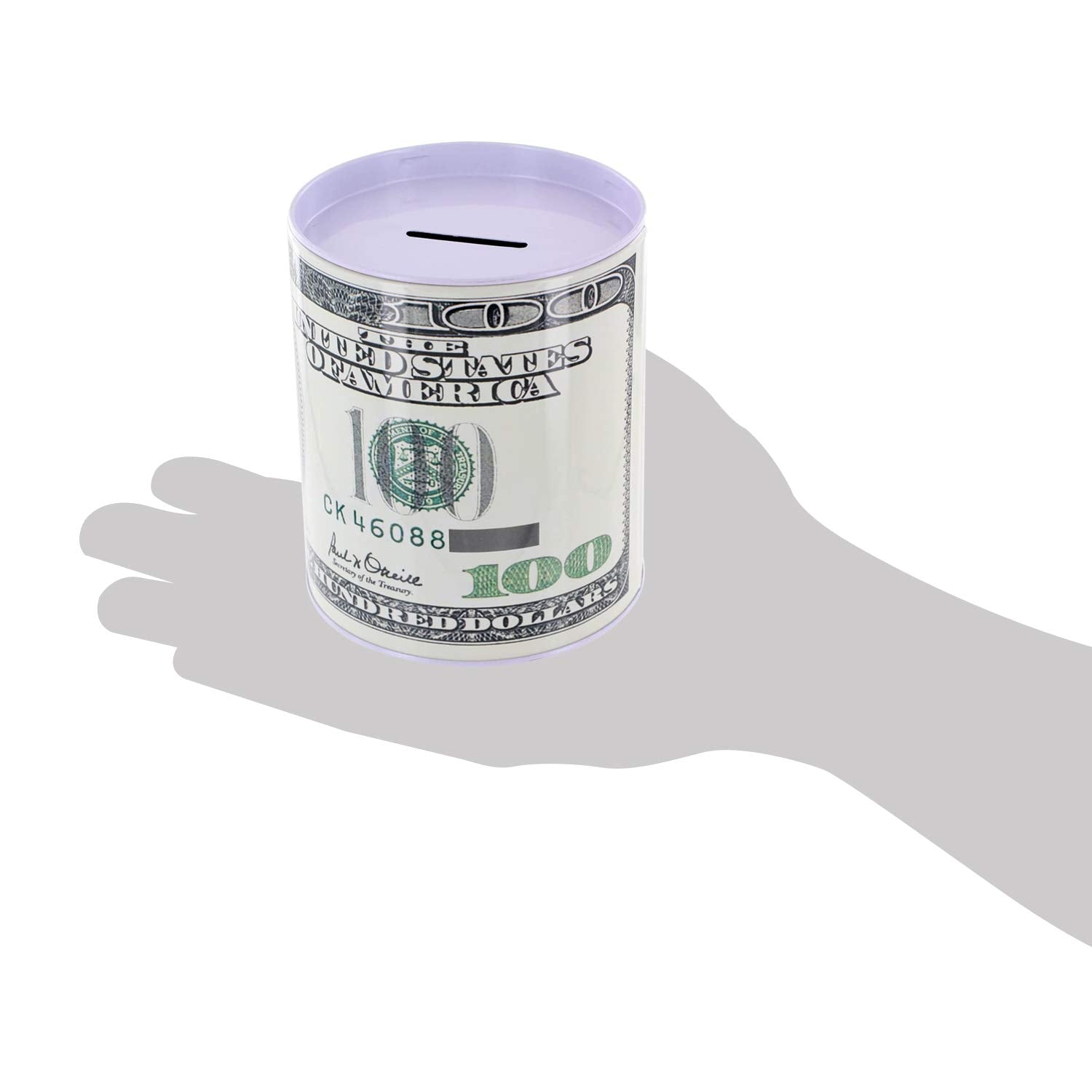 Kole Imports money bank close-up shows the $100 bill replica.