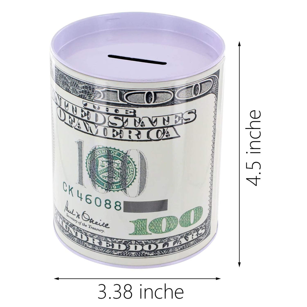 Kole Imports tin bank side view highlights metal construction and durability.