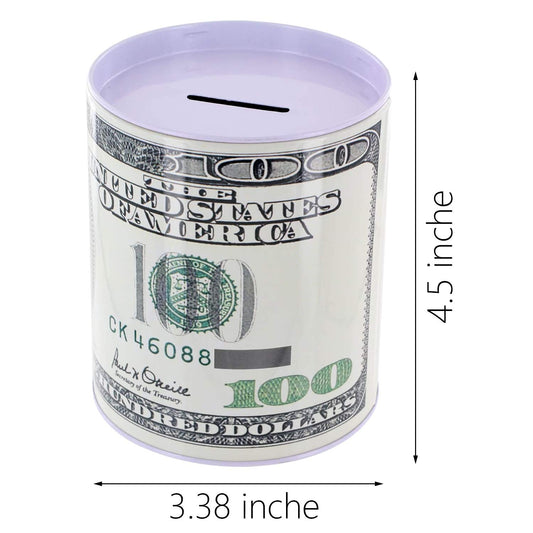 Kole Imports tin bank side view highlights metal construction and durability.