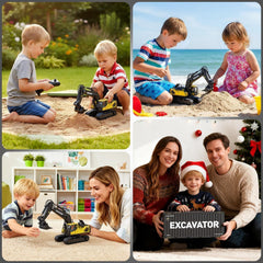 kolegend remote control excavator toy 680-degree continuous rotation cab enables versatile play.