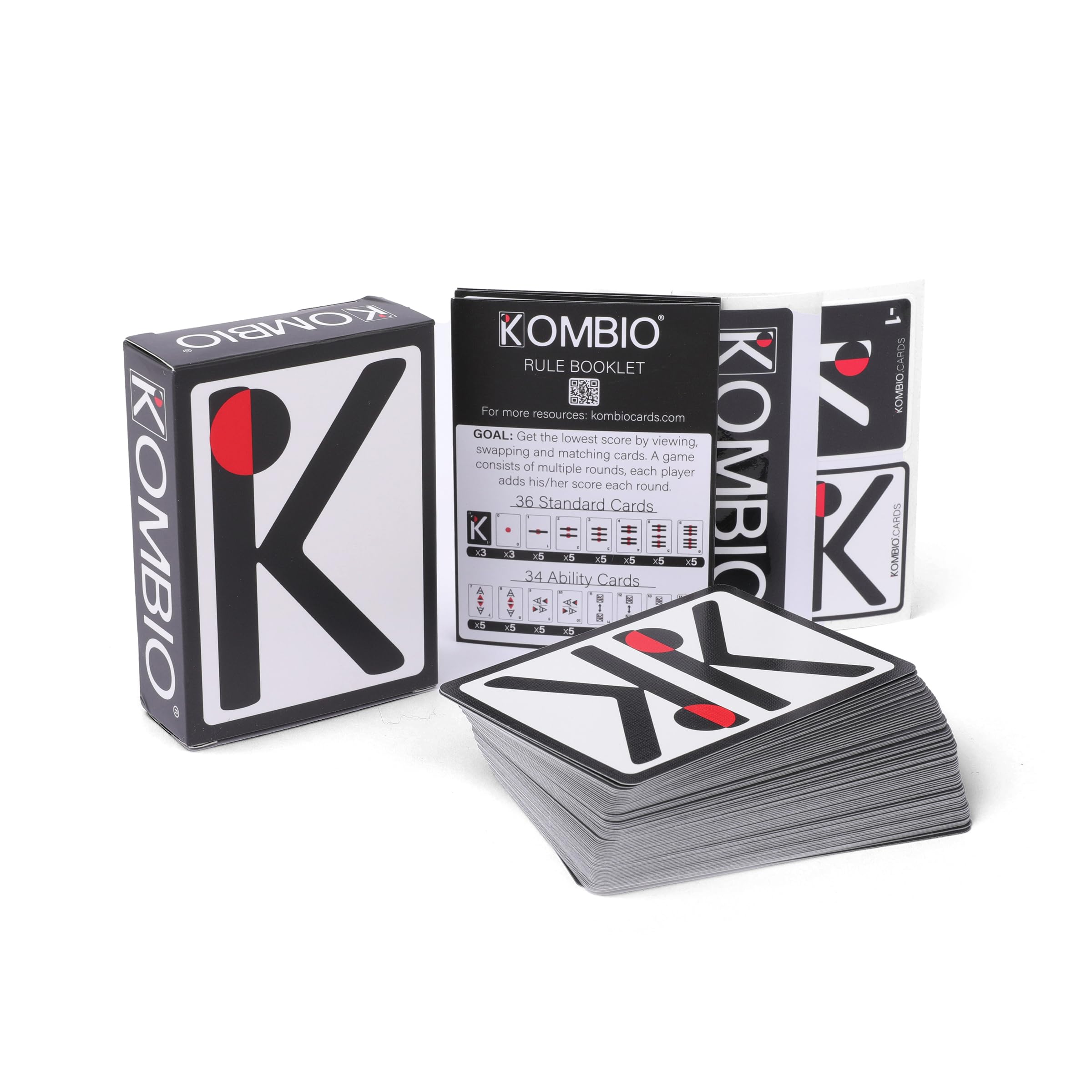 KOMBIO all-in-one card game box front, ideal for quick setup and family game night.