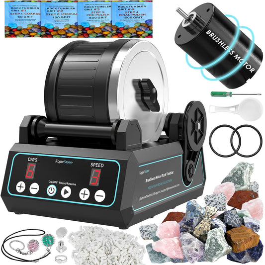 KomeStone K1 Pro brushless motor for quiet, efficient tumbling.