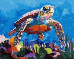 KOMI sea turtle paint by numbers canvas 16x20 ready for display.