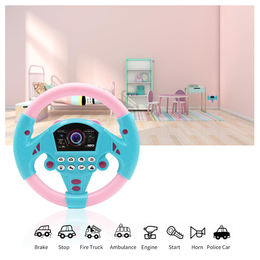 KONALITY steering wheel toy with suction cup attaches to smooth surfaces for quick setup.