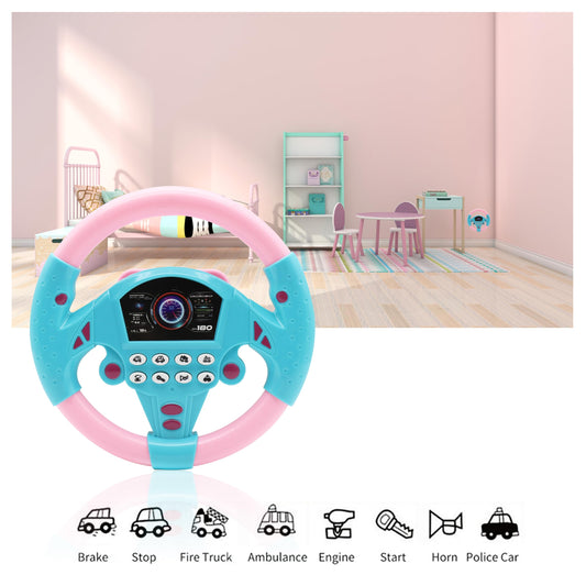 KONALITY steering wheel toy with suction cup attaches to smooth surfaces for quick setup.