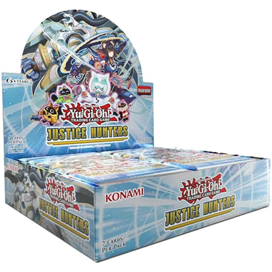 Konami Yu-Gi-Oh Justice Hunters booster box front — sealed packaging for collectors