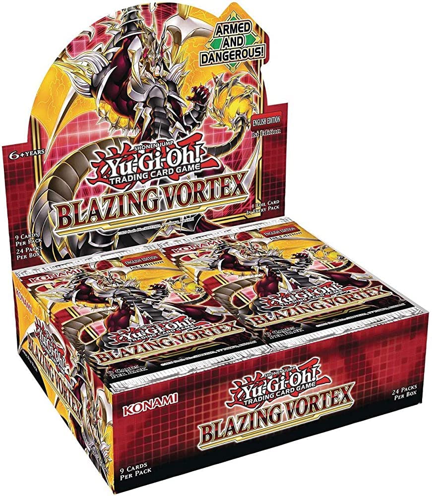 Konami Yu-Gi-Oh Blazing Vortex booster box image showing new cards for collection