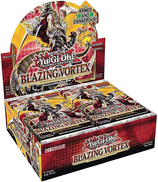 Konami Yu-Gi-Oh Blazing Vortex booster box image showing new cards for collection