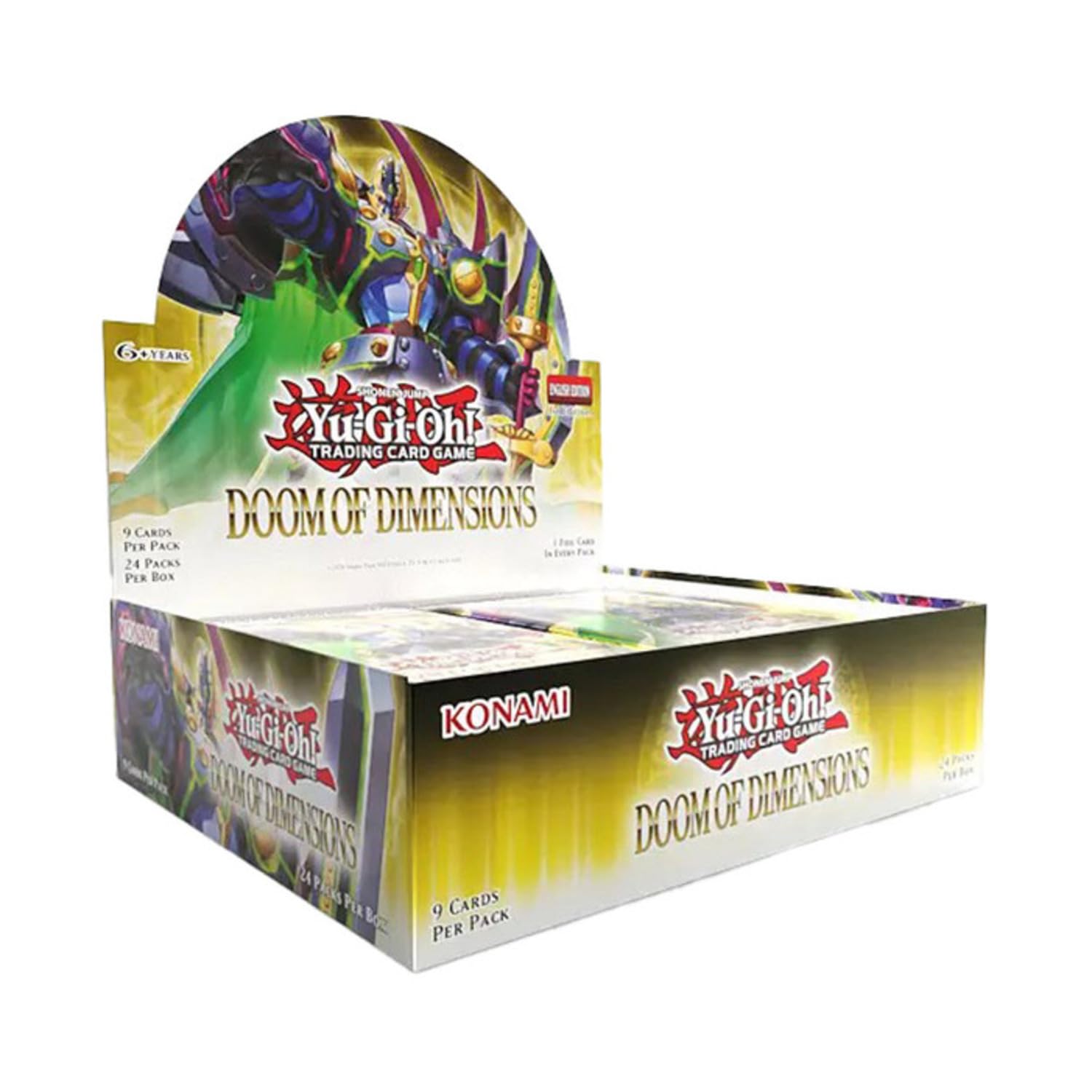 Konami Yu-Gi-Oh! Doom of Dimensions booster box front view, ideal for collection display and deck-building planning