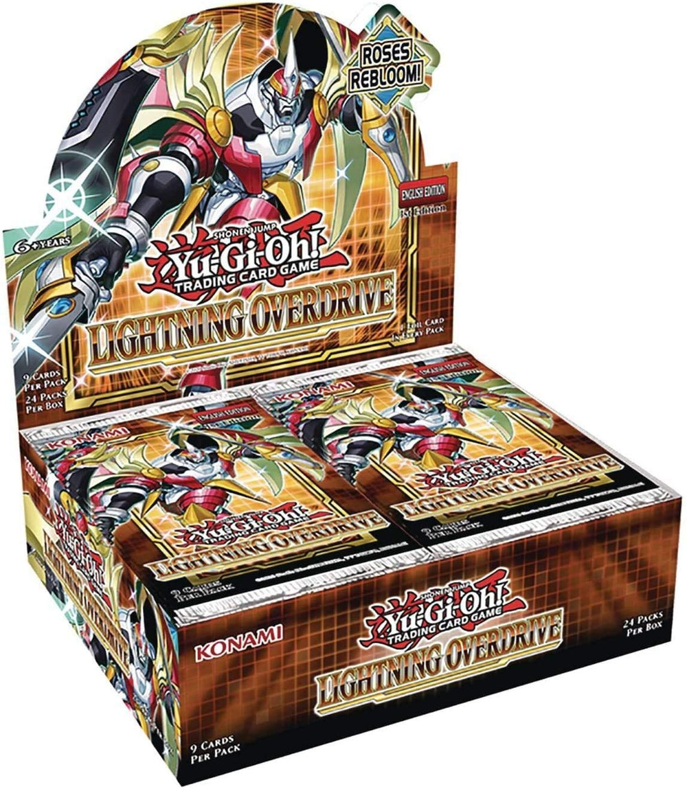 Konami Yu-Gi-Oh! Lightning Overdrive booster display with new Utopia upgrades for duel strategies.