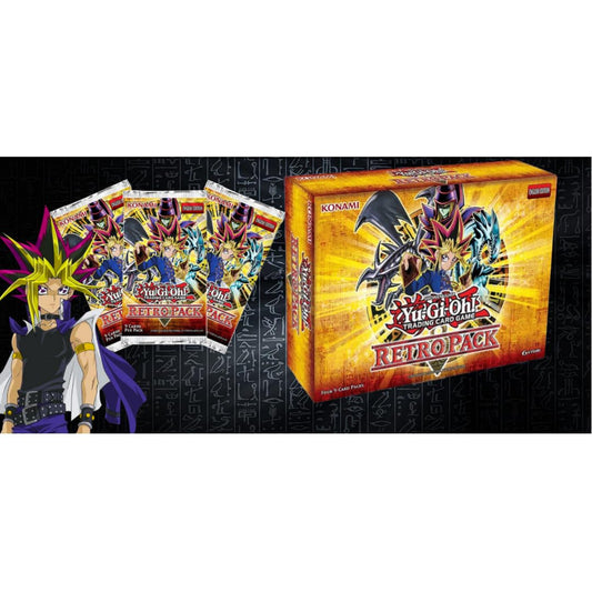 Konami Yu-Gi-Oh Retro Pack 2024 booster pack closeup highlights varied card art.