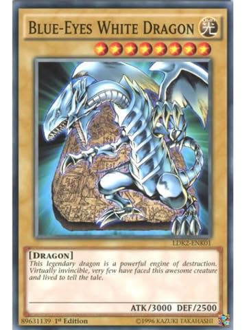 Konami Yu-Gi-Oh! Blue-Eyes White Dragon LDK2-ENK01 alternate art card for display and duels