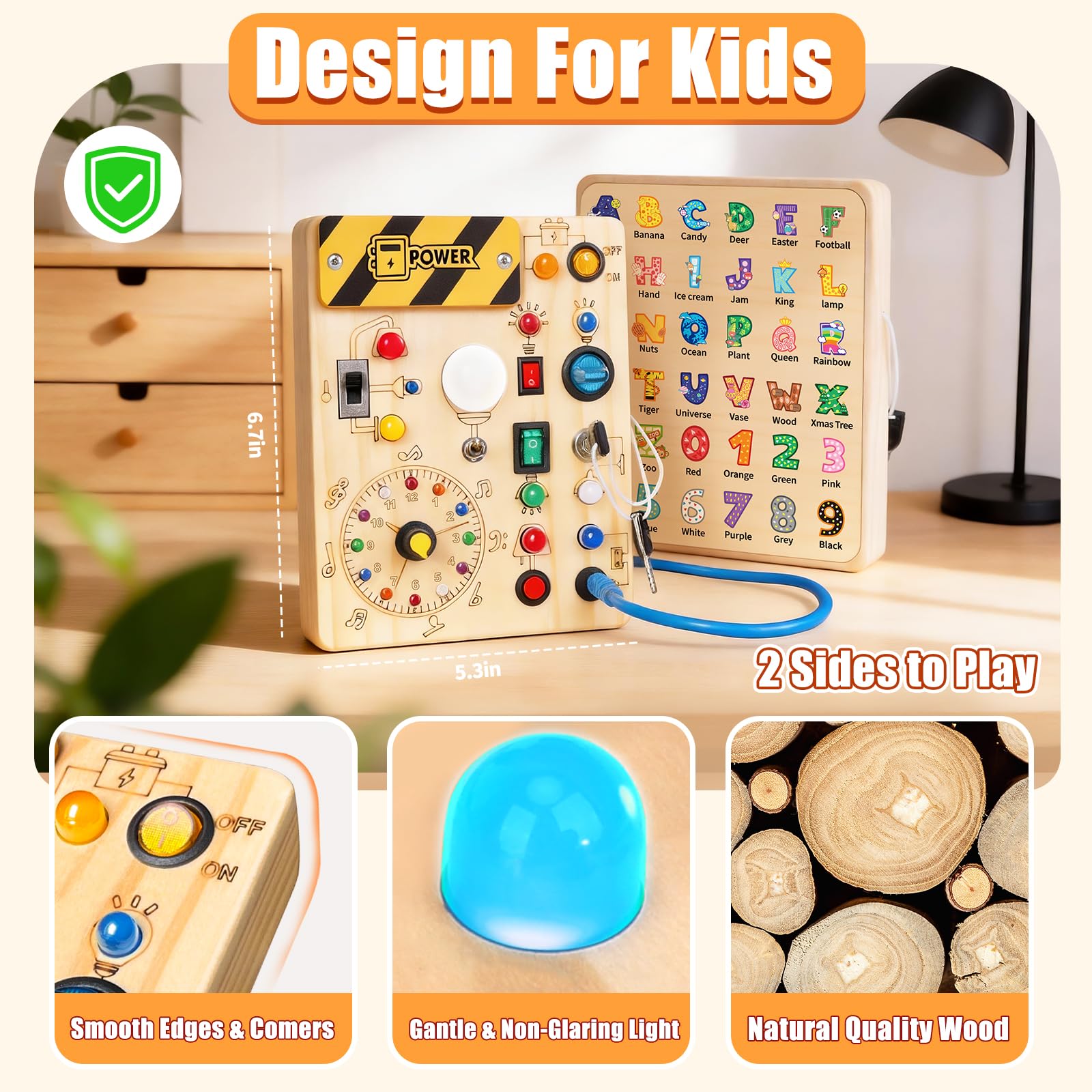 Konijiwa Busy Board wooden sensory toy invites safe, tactile exploration