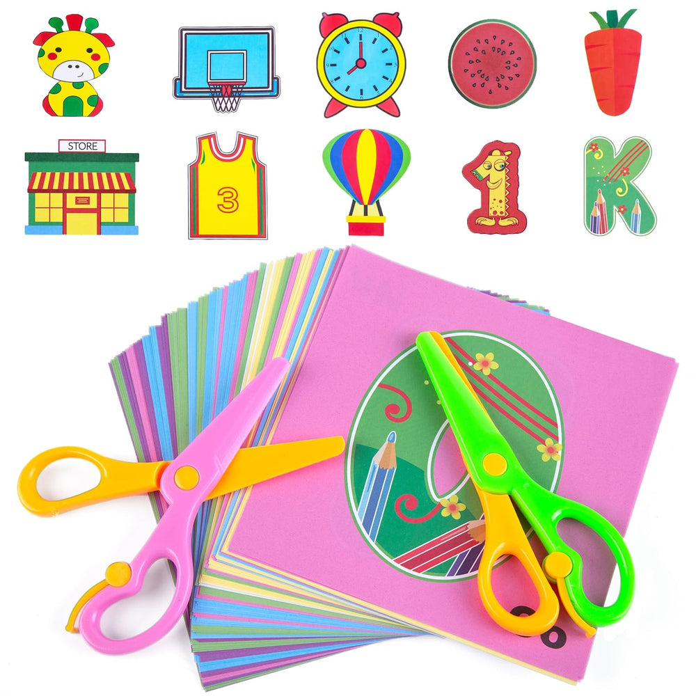 Koogel toddler scissors kit with dual-color blue and pink, easy for beginners.