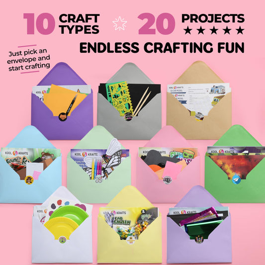Kool Krafts kit organized with labeled, individually packaged projects for easy selection.