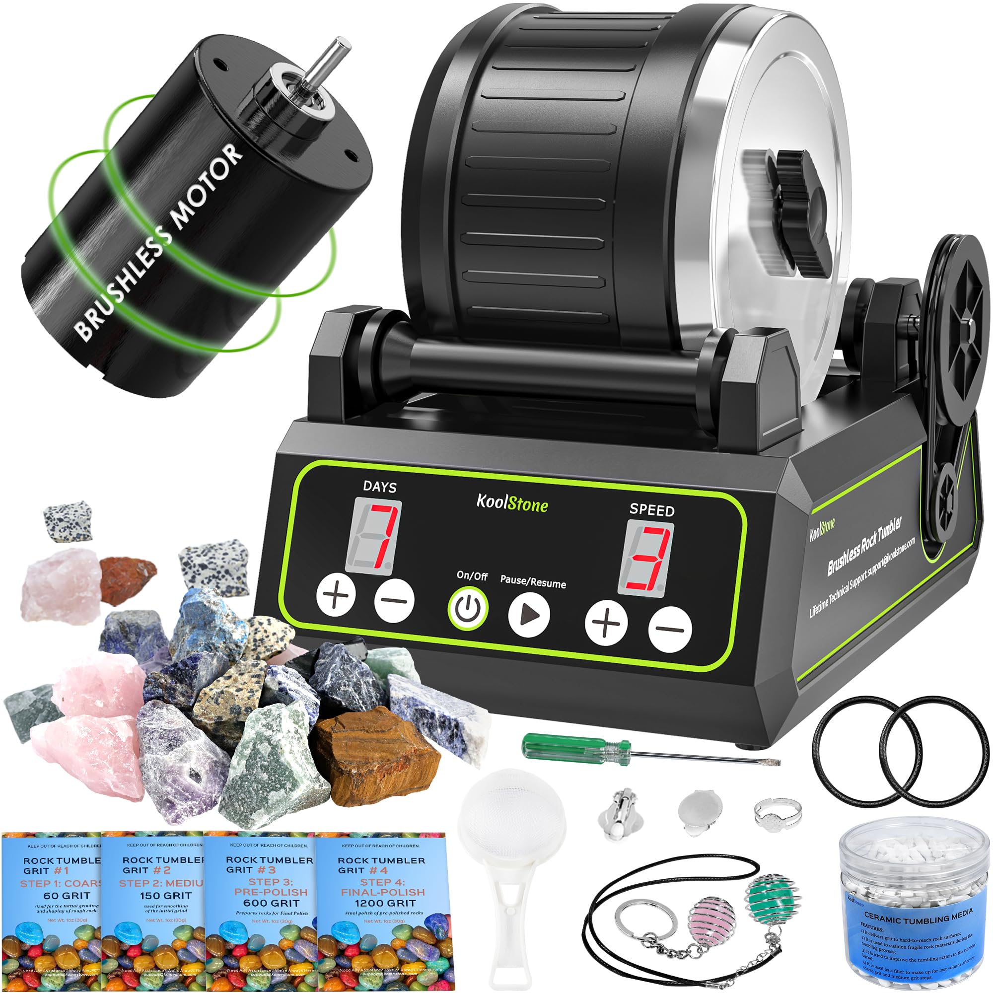 KoolStone C1 Pro brushless motor for fast, smooth polishing of stones.