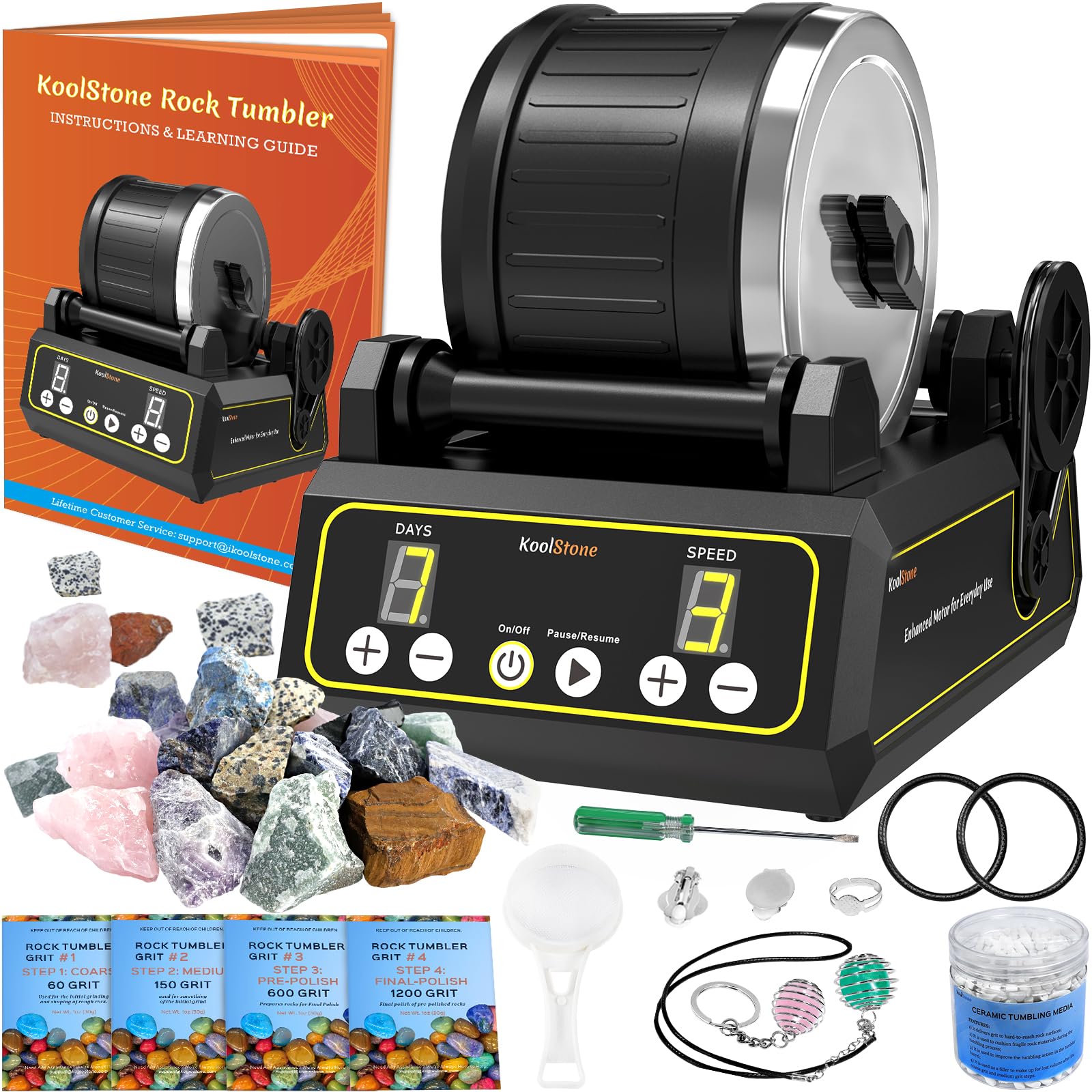 KoolStone C1 Rock Tumbler Kit front view, compact and sturdy for home use