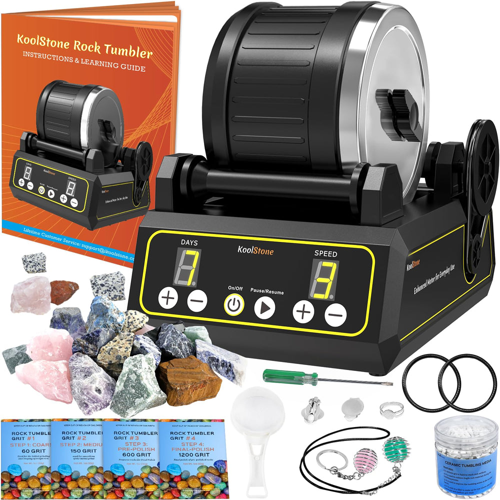 KoolStone C1 Rock Tumbler Kit front view, compact and sturdy for home use