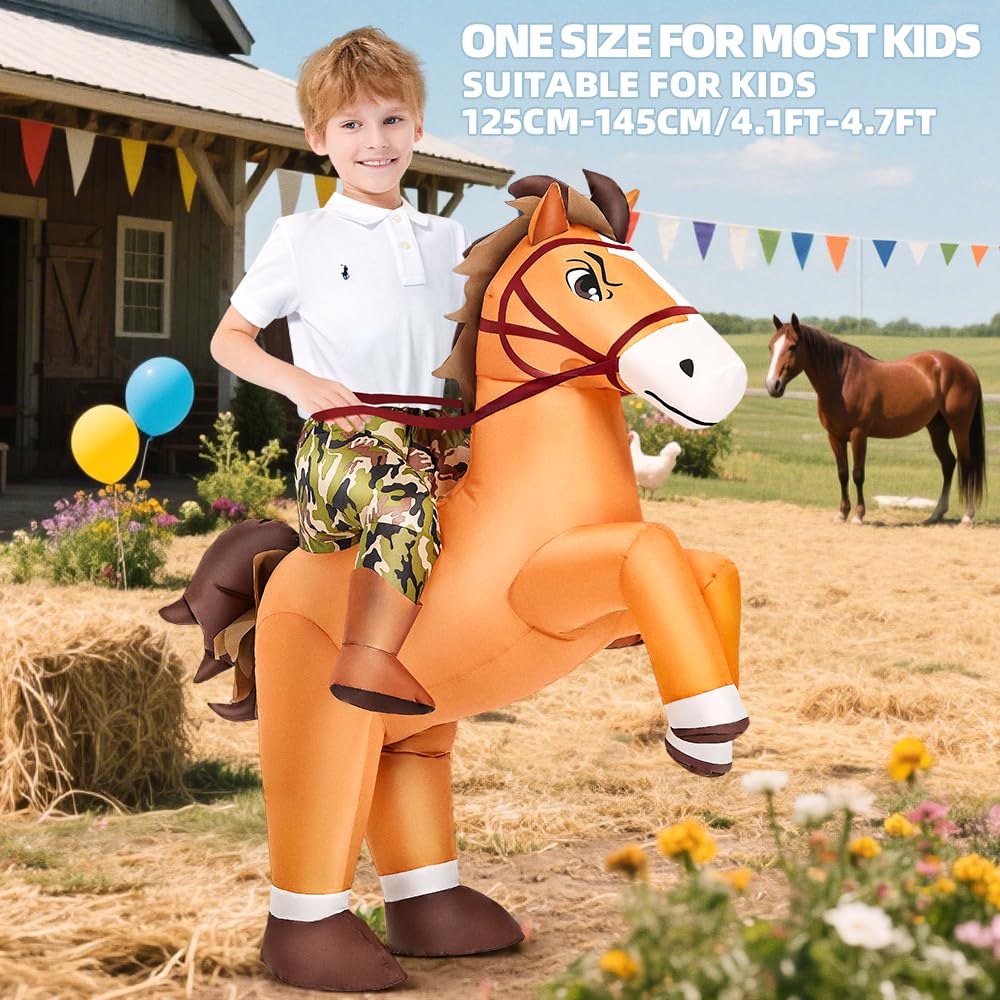KOOY inflatable horse costume kids back view, full-body fun on parade day.