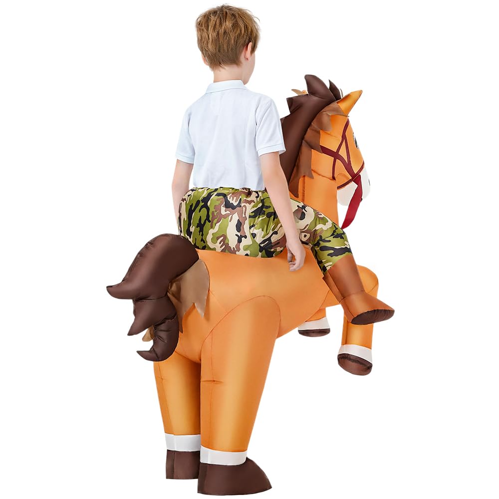 KOOY inflatable horse costume in use at party, kids smiling and posing.