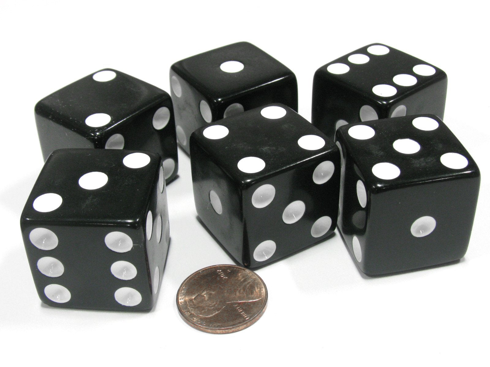 Koplow Games D6 25mm black dice with white pips; high-contrast for bold tabletop sessions.